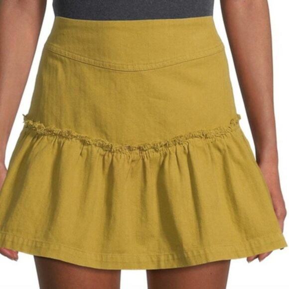 Free People Laceup Denim Mini Skirt kaki green 8 - Picture 1 of 5